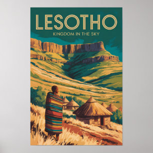 Affiche Illustration de voyage rétro du Drakensberg Lesoth