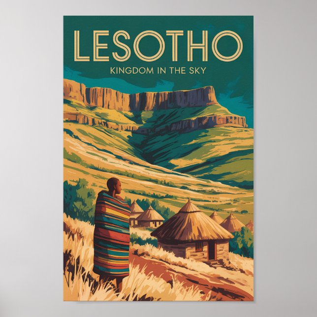 Affiche Illustration de voyage rétro du Drakensberg Lesoth (Devant)