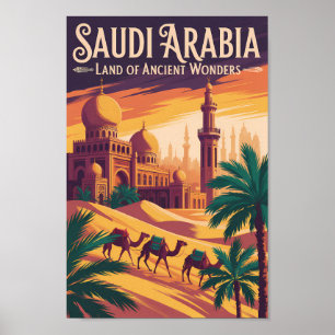 Affiche Illustration de voyage rétro sur le désert d'Arabi