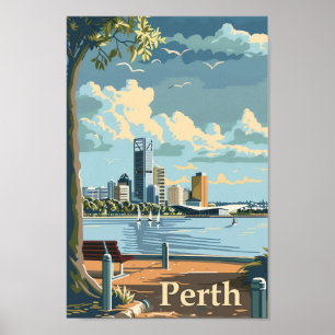 Affiche Illustration de voyage Retro Vintage Perth Austral
