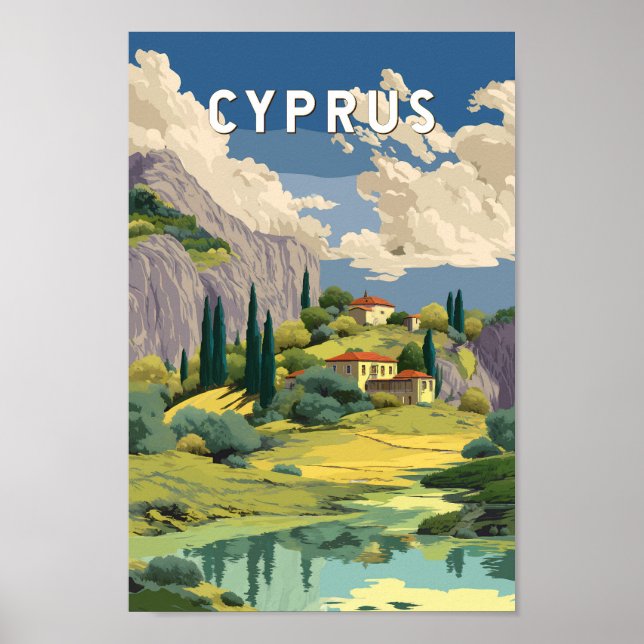 Affiche Illustration de voyage vintage à Chypre (Devant)