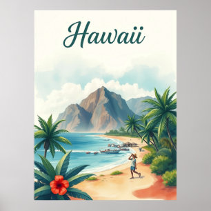 Affiche Illustration de voyage vintage à Hawaï