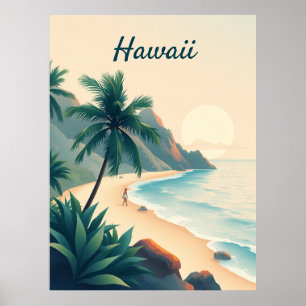 Affiche Illustration de voyage vintage à Hawaï