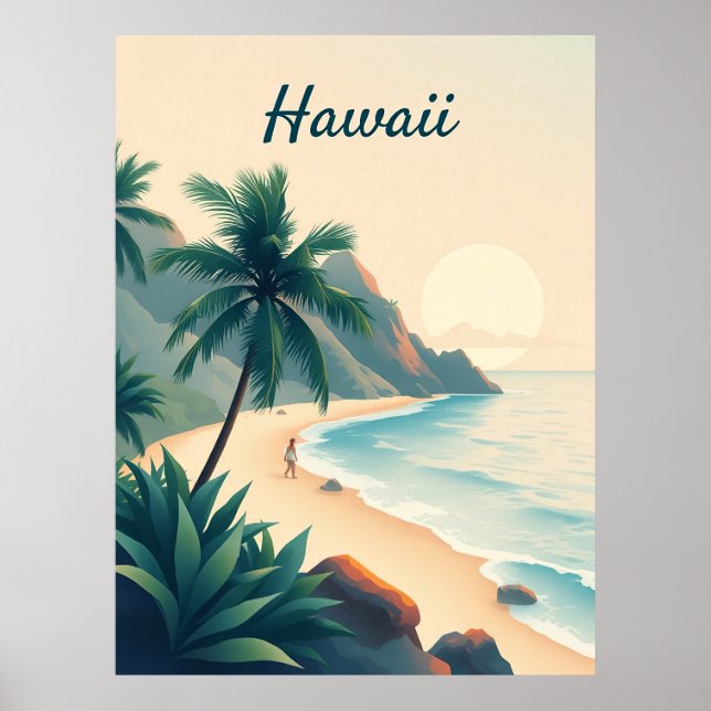 Affiche Illustration de voyage vintage à Hawaï (Devant)