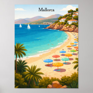 Affiche Illustration de voyage vintage à Majorque en Espag
