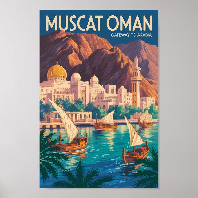 Affiche Illustration de voyage vintage à Mascate Oman (Devant)