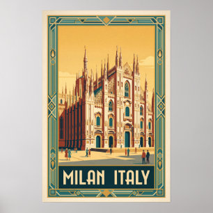Affiche Illustration de voyage vintage à Milan Italie