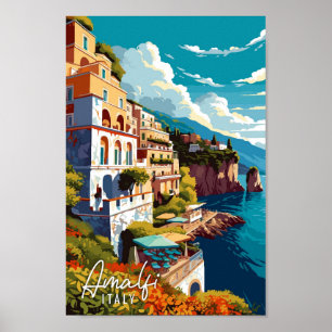Affiche Illustration de voyage vintage Amalfi Italie Art