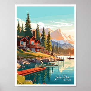 Affiche Illustration de voyage vintage Art du lac Tahoe Ne