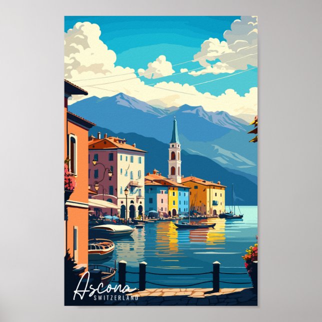 Affiche Illustration de voyage vintage Ascona Suisse (Devant)