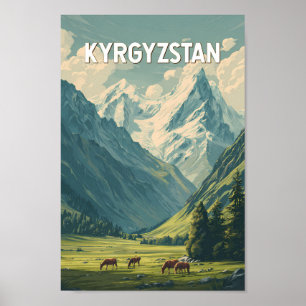Affiche Illustration de voyage vintage au Kirghizistan