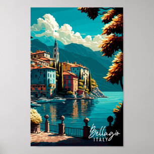 Affiche Illustration de voyage vintage Bellagio Italie