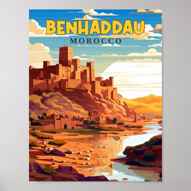 Affiche Illustration de voyage vintage Benhaddau Maroc (Devant)