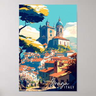 Affiche Illustration de voyage vintage Braga Italie