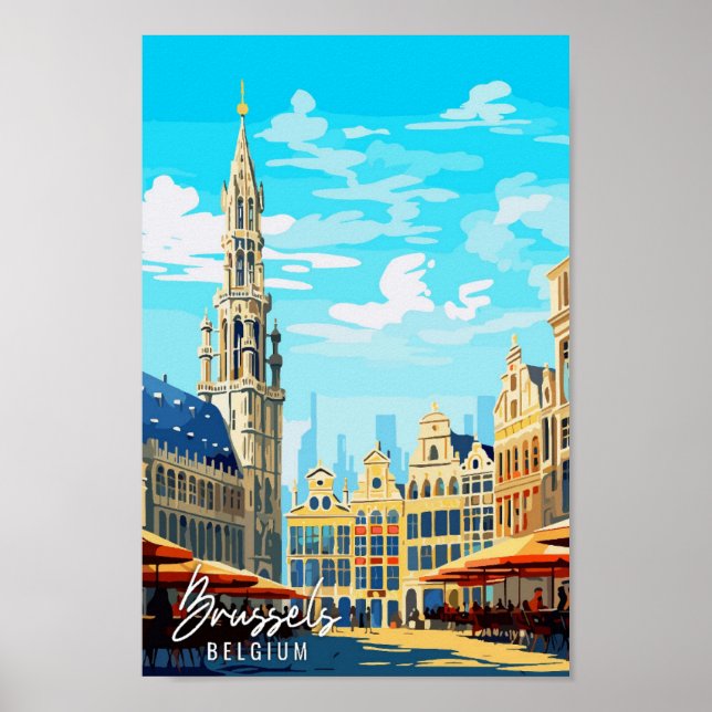Affiche Illustration de voyage vintage Bruxelles Belgique (Devant)