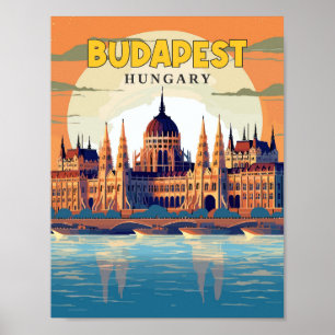 Affiche Illustration de voyage vintage Budapest Hungary