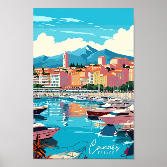 Affiche Illustration de voyage vintage Cannes France (Devant)