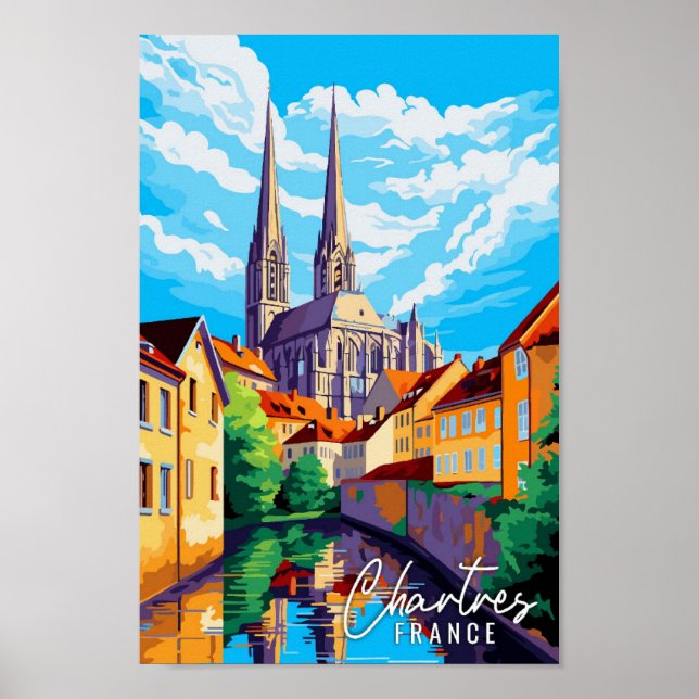 Affiche Illustration de voyage vintage Chartres France (Devant)
