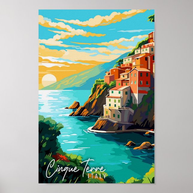 Affiche Illustration de voyage vintage Cinque Terre Italie (Devant)