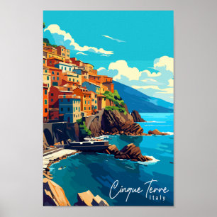 Affiche Illustration de voyage vintage Cinque Terre Italie