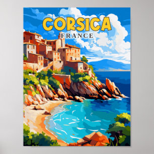 Affiche Illustration de voyage vintage Corse France