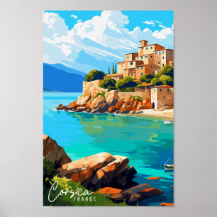 Affiche Illustration de voyage vintage Corse France