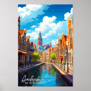 Affiche Illustration de voyage vintage d'Amsterdam Pays-Ba
