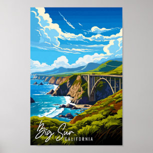 Affiche Illustration de voyage vintage de Big Sur Californ