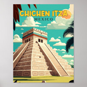 Affiche Illustration de voyage vintage de Chichen Itza Mex