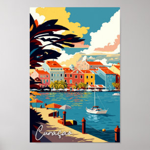 Affiche Illustration de voyage vintage de Curacao dans les