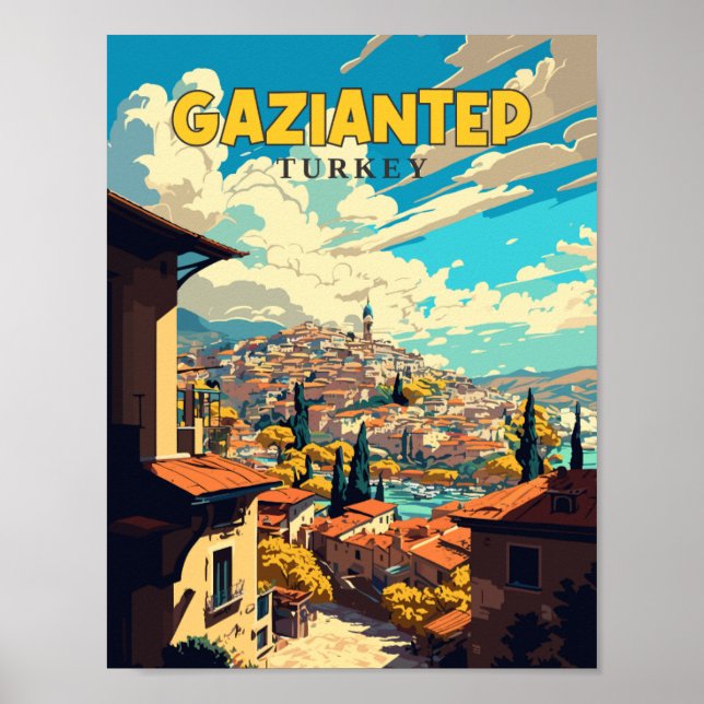 Affiche Illustration de voyage vintage de Gaziantep Turkey (Devant)