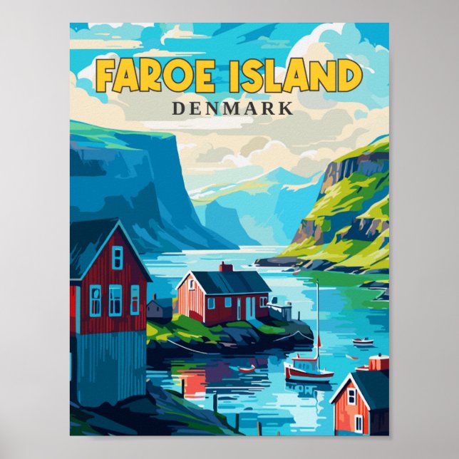 Affiche Illustration de voyage vintage de l'île Faroe Dane (Devant)