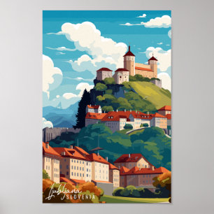 Affiche Illustration de voyage vintage de Ljubljana Slovén