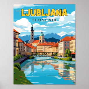 Affiche Illustration de voyage vintage de Ljubljana Slovén