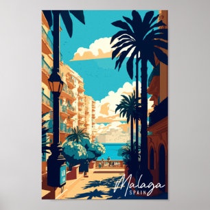 Affiche Illustration de voyage vintage de Malaga Espagne