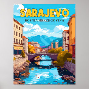 Affiche Illustration de voyage vintage de Sarajevo Bosnie