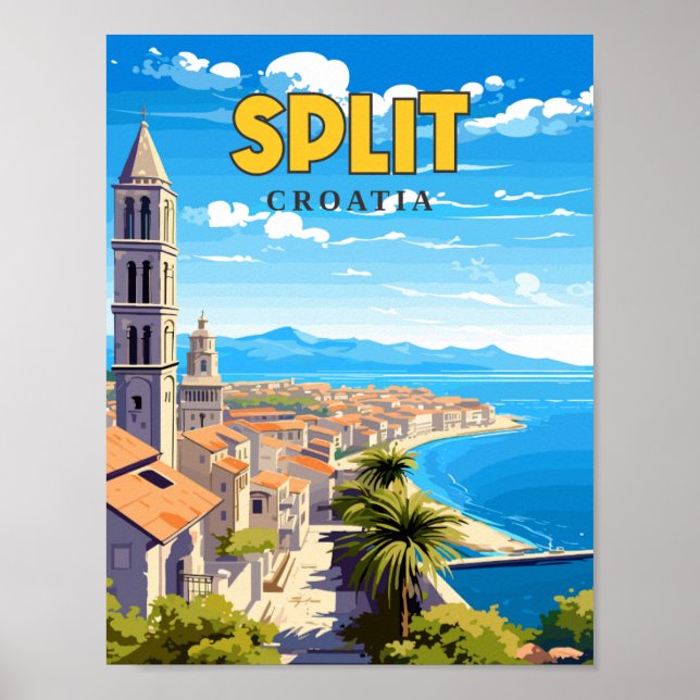 Affiche Illustration de voyage vintage de Split Croatia (Devant)