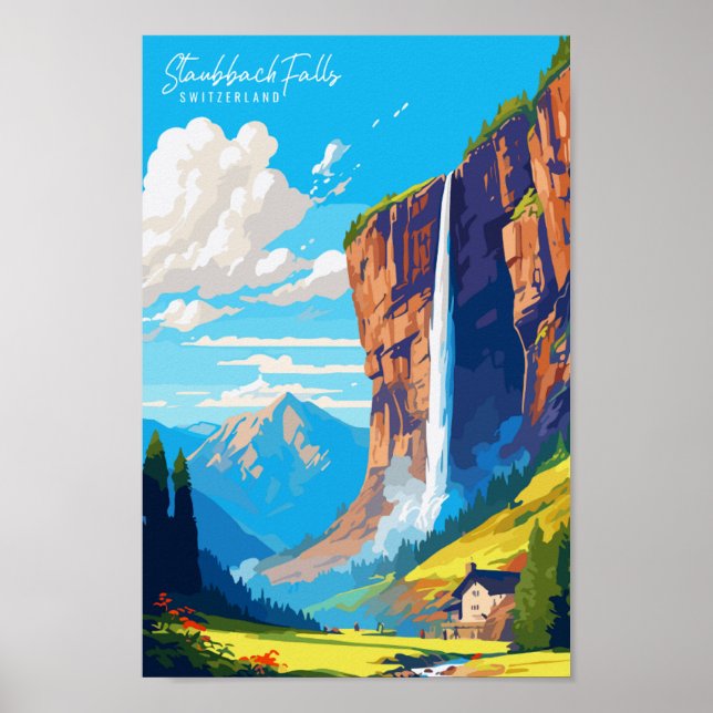 Affiche Illustration de voyage vintage de Staubbach Falls (Devant)