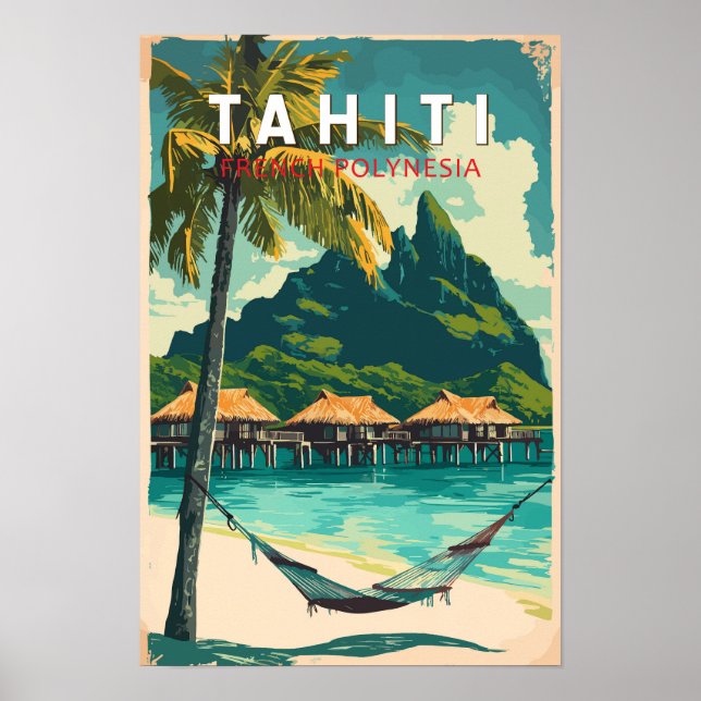 Affiche Illustration de voyage vintage de Tahiti (Devant)