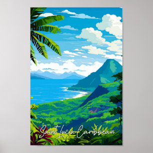 Affiche Illustration de voyage vintage des Caraïbes Sainte