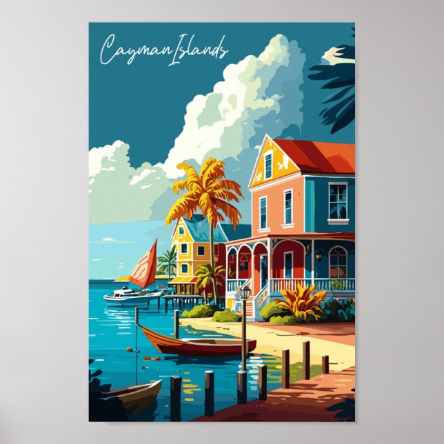 Affiche Illustration de voyage vintage des îles Caïmans (Devant)