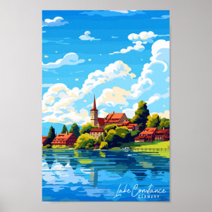 Affiche Illustration de voyage vintage du lac Constance Al