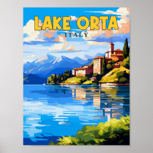 Affiche Illustration de voyage vintage du lac d'Orta Itali