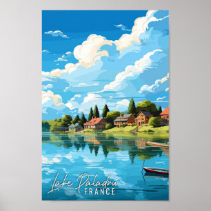 Affiche Illustration de voyage vintage du lac Paladru Fran