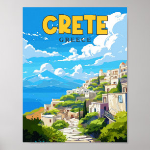 Affiche Illustration de voyage vintage en Crète Grèce