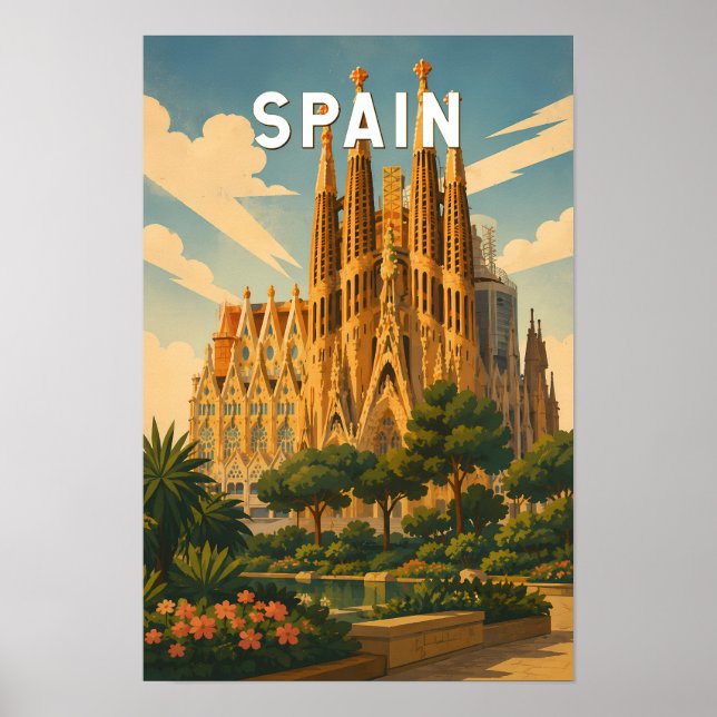 Affiche Illustration de voyage vintage en Espagne (Devant)