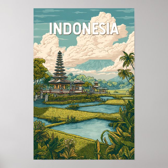 Affiche Illustration de voyage vintage en Indonésie (Devant)