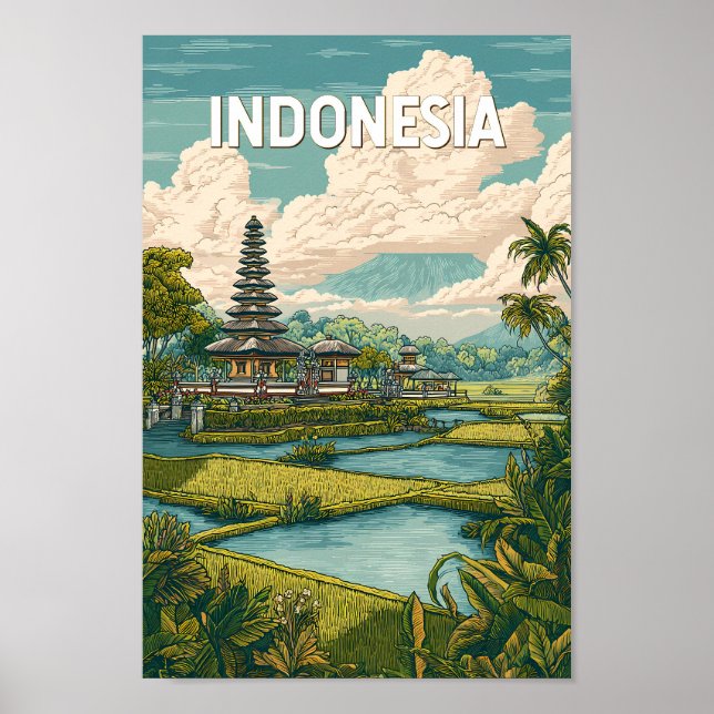 Affiche Illustration de voyage vintage en Indonésie (Devant)