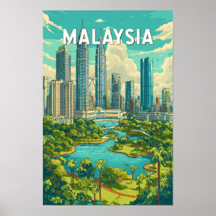 Affiche Illustration de voyage vintage en Malaisie