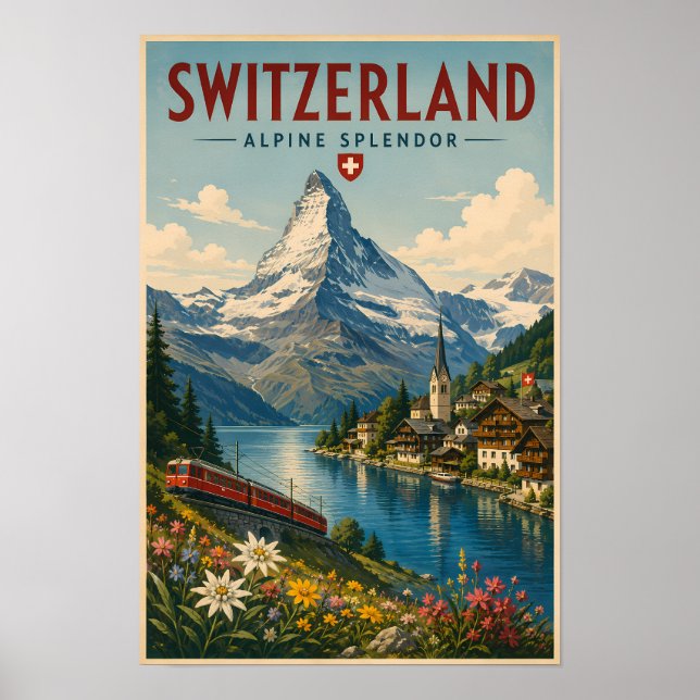 Affiche Illustration de voyage vintage en Suisse (Devant)